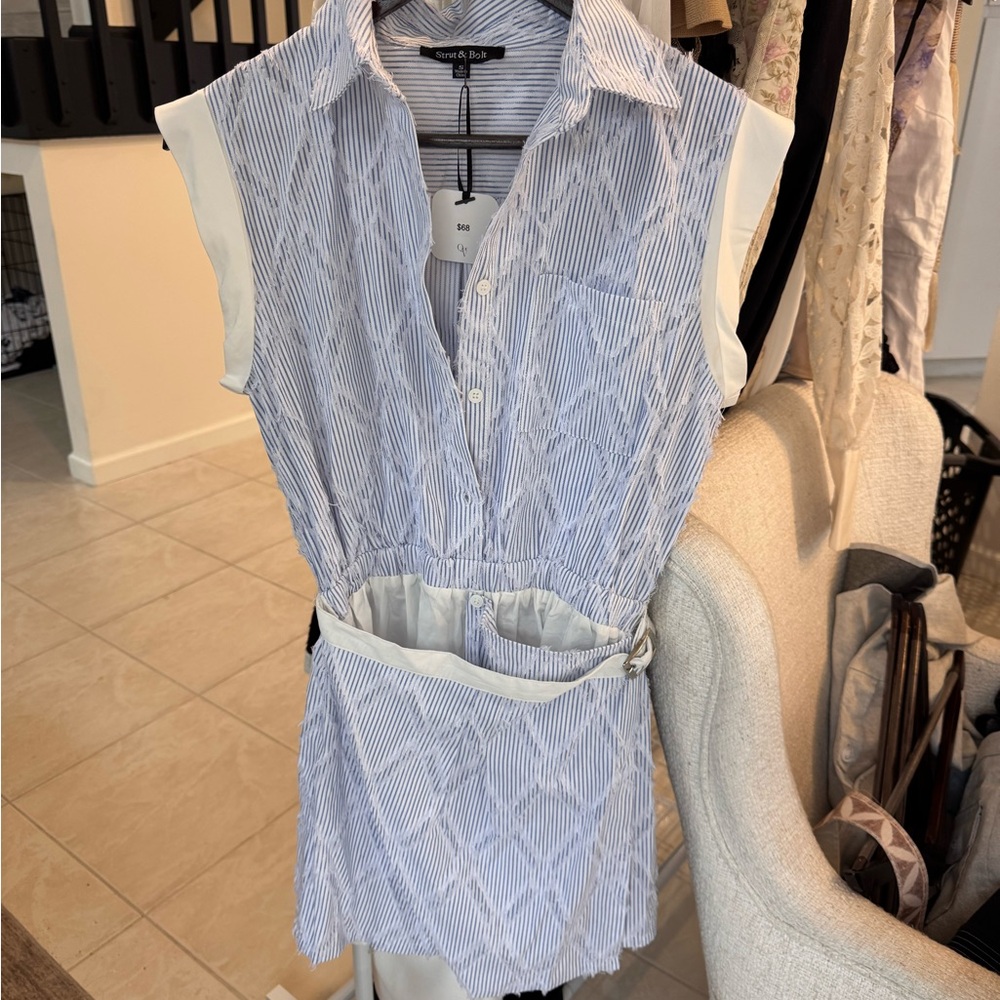 Nord & Dot Blue Stripe Sleeveless Mini Dress